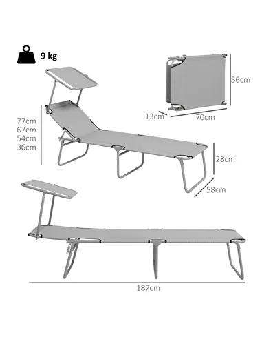 Outsunny Outdoor Foldable Sun Lounger Set of 2, 4 Level Adjustable Backrest Reclining Sun Lounger Chair with Angle Adjust Sun Sh