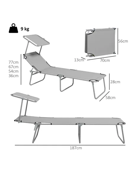 Outsunny Outdoor Foldable Sun Lounger Set of 2, 4 Level Adjustable Backrest Reclining Sun Lounger Chair with Angle Adjust Sun Sh