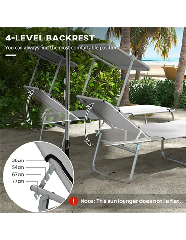 Outsunny Outdoor Foldable Sun Lounger Set of 2, 4 Level Adjustable Backrest Reclining Sun Lounger Chair with Angle Adjust Sun Sh