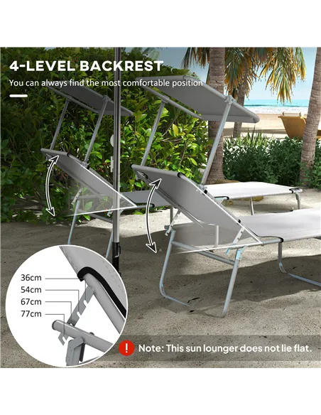 Outsunny Outdoor Foldable Sun Lounger Set of 2, 4 Level Adjustable Backrest Reclining Sun Lounger Chair with Angle Adjust Sun Sh