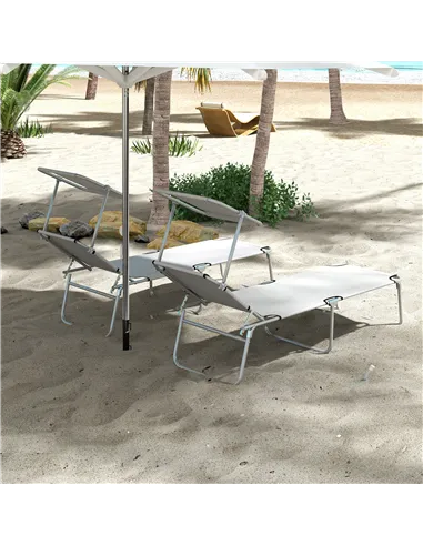 Outsunny Outdoor Foldable Sun Lounger Set of 2, 4 Level Adjustable Backrest Reclining Sun Lounger Chair with Angle Adjust Sun Sh