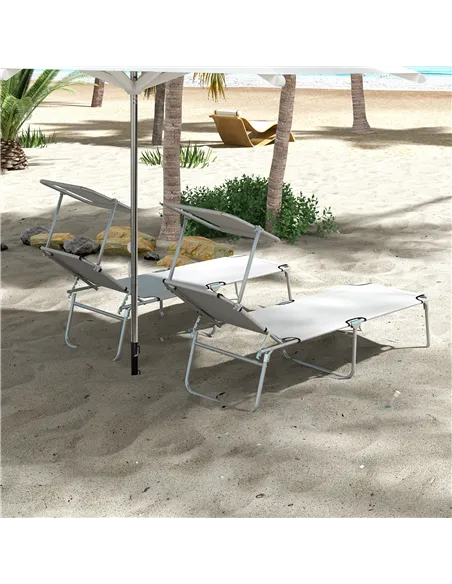 Outsunny Outdoor Foldable Sun Lounger Set of 2, 4 Level Adjustable Backrest Reclining Sun Lounger Chair with Angle Adjust Sun Sh
