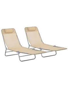 Outsunny Set of Two Steel Frame Sun Loungers, with Reclining Backs - Brown