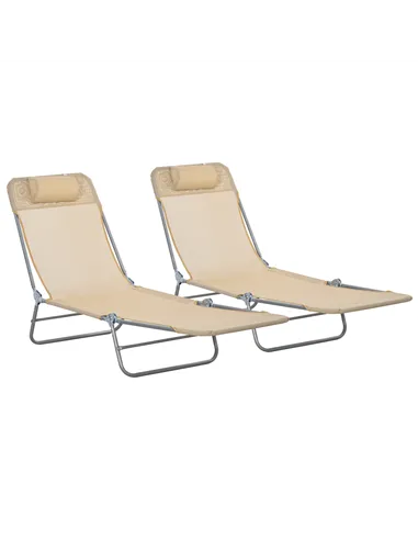 Outsunny Set of Two Steel Frame Sun Loungers, with Reclining Backs - Brown