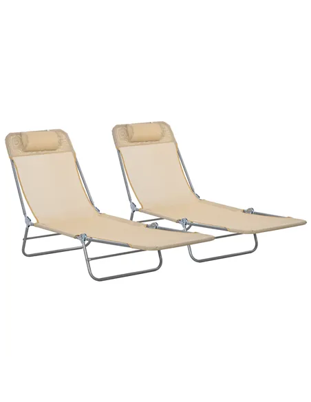 Outsunny Set of Two Steel Frame Sun Loungers, with Reclining Backs - Brown