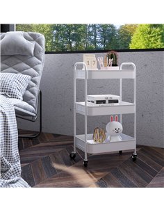 HOMCOM Three-Tier Steel Storage Trolley - White 2