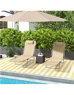 Outsunny Set of Two Steel Frame Sun Loungers, with Reclining Backs - Brown 2