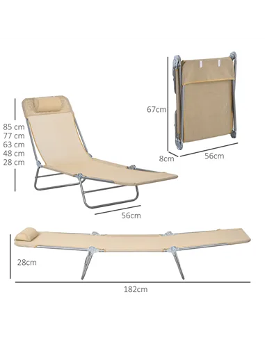 Outsunny Set of Two Steel Frame Sun Loungers, with Reclining Backs - Brown
