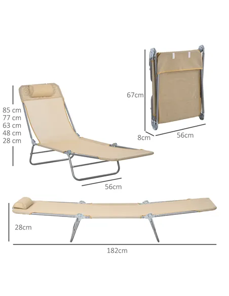 Outsunny Set of Two Steel Frame Sun Loungers, with Reclining Backs - Brown