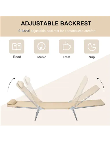 Outsunny Set of Two Steel Frame Sun Loungers, with Reclining Backs - Brown