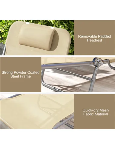 Outsunny Set of Two Steel Frame Sun Loungers, with Reclining Backs - Brown