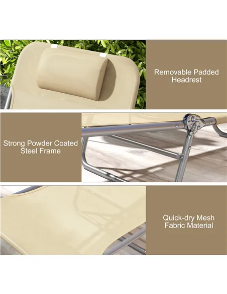 Outsunny Set of Two Steel Frame Sun Loungers, with Reclining Backs - Brown