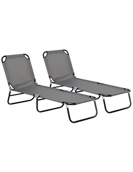 Outsunny Garden Sun Lounger, with Five-Position Back - Grey