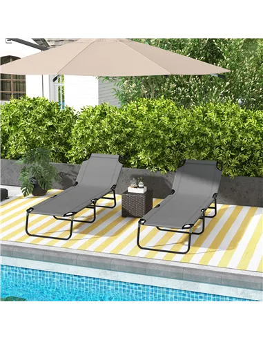 Outsunny Garden Sun Lounger, with Five-Position Back - Grey