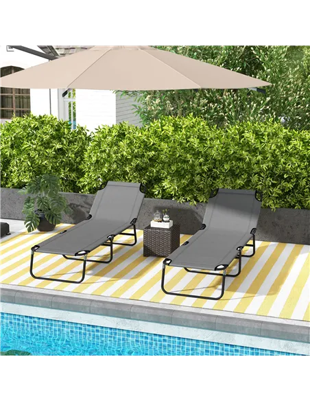 Outsunny Garden Sun Lounger, with Five-Position Back - Grey