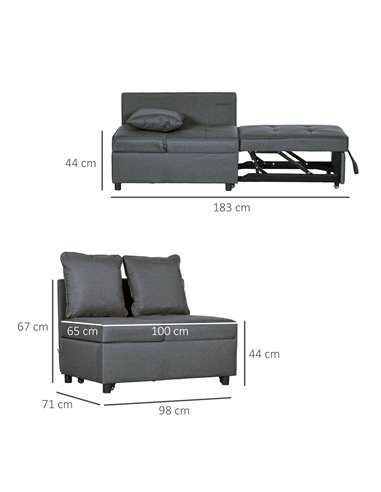 HOMCOM Convertible Single Sofa Bed with Thick Padded Seat, 3-in-1 Multi-Functional Sleeper Chair Bed with Magazine Pocket, for L