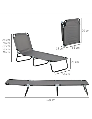 Outsunny Garden Sun Lounger, with Five-Position Back - Grey