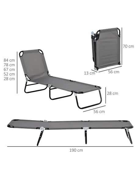 Outsunny Garden Sun Lounger, with Five-Position Back - Grey