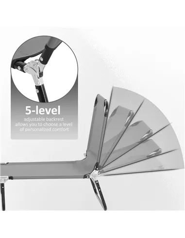 Outsunny Garden Sun Lounger, with Five-Position Back - Grey