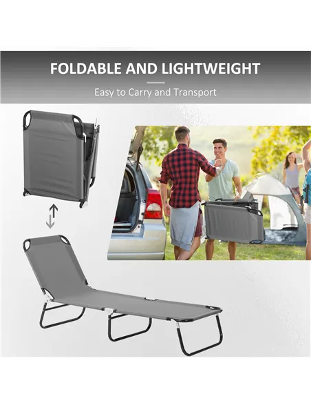 Outsunny Garden Sun Lounger, with Five-Position Back - Grey