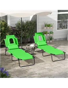 Outsunny Outdoor Folding Sun Lounger Set of 2 with Face Hole, 4 Level Adjustable Backrest Reclining Garden Lounger, Garden Recli 2
