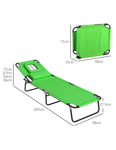 Outsunny Outdoor Folding Sun Lounger Set of 2 with Face Hole, 4 Level Adjustable Backrest Reclining Garden Lounger, Garden Recli