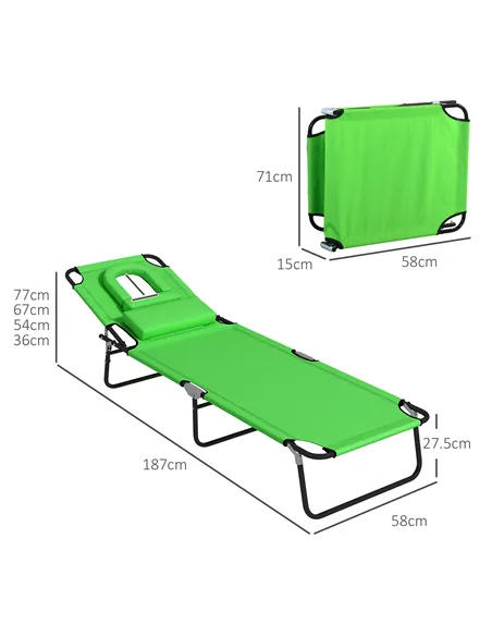 Outsunny Outdoor Folding Sun Lounger Set of 2 with Face Hole, 4 Level Adjustable Backrest Reclining Garden Lounger, Garden Recli