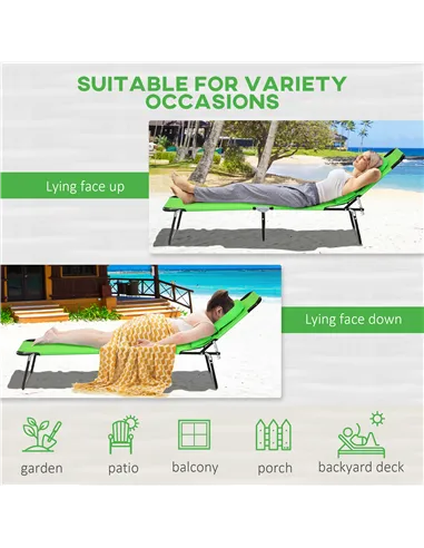 Outsunny Outdoor Folding Sun Lounger Set of 2 with Face Hole, 4 Level Adjustable Backrest Reclining Garden Lounger, Garden Recli