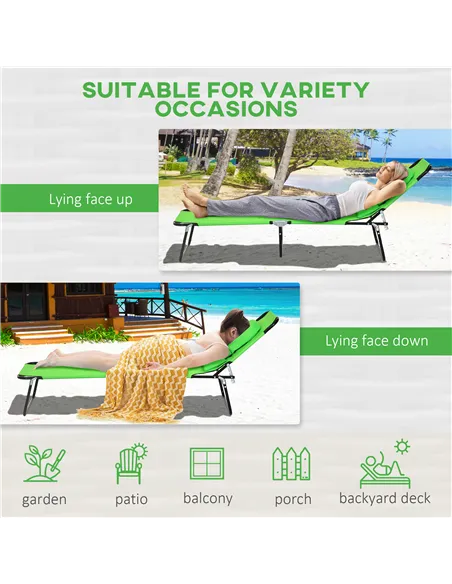 Outsunny Outdoor Folding Sun Lounger Set of 2 with Face Hole, 4 Level Adjustable Backrest Reclining Garden Lounger, Garden Recli
