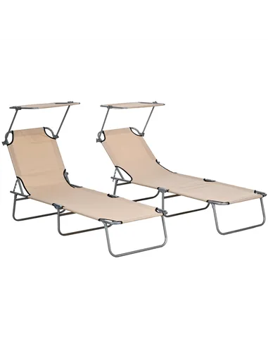 Outsunny Outdoor Foldable Sun Lounger Set of 2, 4 Level Adjustable Backrest Reclining Sun Lounger Chair with Angle Adjust Sun Sh