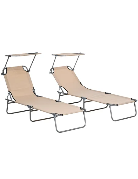Outsunny Outdoor Foldable Sun Lounger Set of 2, 4 Level Adjustable Backrest Reclining Sun Lounger Chair with Angle Adjust Sun Sh