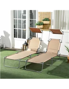 Outsunny Outdoor Foldable Sun Lounger Set of 2, 4 Level Adjustable Backrest Reclining Sun Lounger Chair with Angle Adjust Sun Sh 2