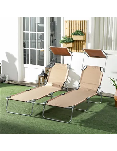 Outsunny Outdoor Foldable Sun Lounger Set of 2, 4 Level Adjustable Backrest Reclining Sun Lounger Chair with Angle Adjust Sun Sh