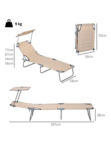 Outsunny Outdoor Foldable Sun Lounger Set of 2, 4 Level Adjustable Backrest Reclining Sun Lounger Chair with Angle Adjust Sun Sh