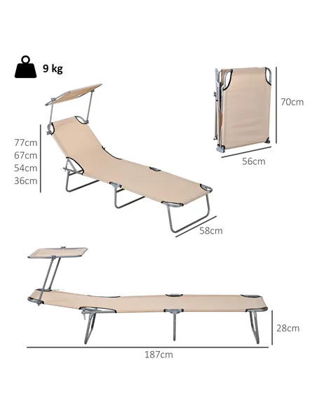 Outsunny Outdoor Foldable Sun Lounger Set of 2, 4 Level Adjustable Backrest Reclining Sun Lounger Chair with Angle Adjust Sun Sh