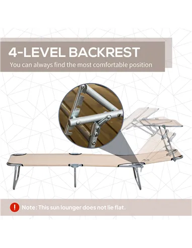 Outsunny Outdoor Foldable Sun Lounger Set of 2, 4 Level Adjustable Backrest Reclining Sun Lounger Chair with Angle Adjust Sun Sh