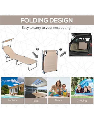 Outsunny Outdoor Foldable Sun Lounger Set of 2, 4 Level Adjustable Backrest Reclining Sun Lounger Chair with Angle Adjust Sun Sh