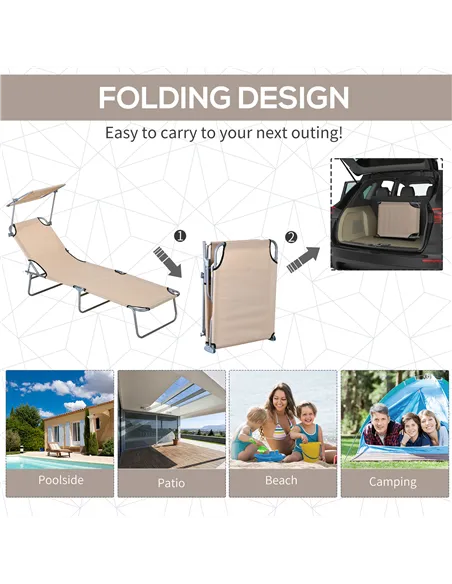 Outsunny Outdoor Foldable Sun Lounger Set of 2, 4 Level Adjustable Backrest Reclining Sun Lounger Chair with Angle Adjust Sun Sh