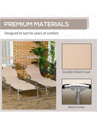 Outsunny Outdoor Foldable Sun Lounger Set of 2, 4 Level Adjustable Backrest Reclining Sun Lounger Chair with Angle Adjust Sun Sh