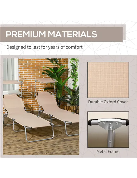 Outsunny Outdoor Foldable Sun Lounger Set of 2, 4 Level Adjustable Backrest Reclining Sun Lounger Chair with Angle Adjust Sun Sh