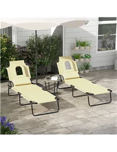 Outsunny Outdoor Folding Sun Lounger Set of 2 with Face Hole, 4 Level Adjustable Backrest Reclining Garden Lounger, Garden Recli 2