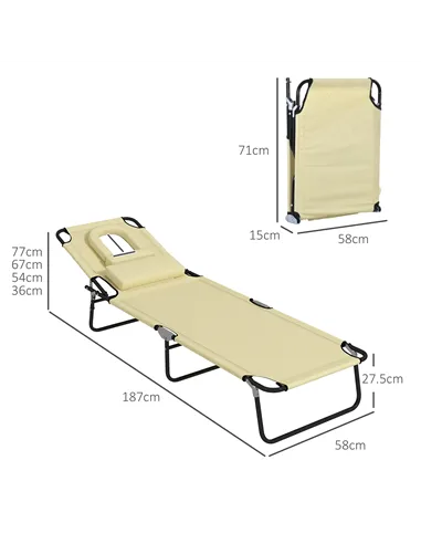 Outsunny Outdoor Folding Sun Lounger Set of 2 with Face Hole, 4 Level Adjustable Backrest Reclining Garden Lounger, Garden Recli