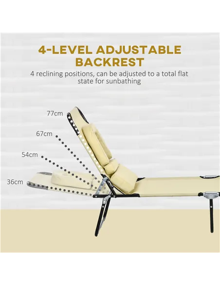 Outsunny Outdoor Folding Sun Lounger Set of 2 with Face Hole, 4 Level Adjustable Backrest Reclining Garden Lounger, Garden Recli