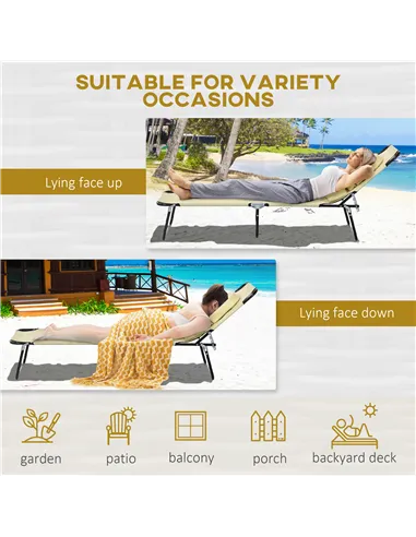Outsunny Outdoor Folding Sun Lounger Set of 2 with Face Hole, 4 Level Adjustable Backrest Reclining Garden Lounger, Garden Recli