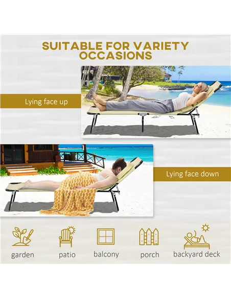 Outsunny Outdoor Folding Sun Lounger Set of 2 with Face Hole, 4 Level Adjustable Backrest Reclining Garden Lounger, Garden Recli