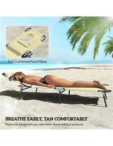 Outsunny Outdoor Folding Sun Lounger Set of 2 with Face Hole, 4 Level Adjustable Backrest Reclining Garden Lounger, Garden Recli