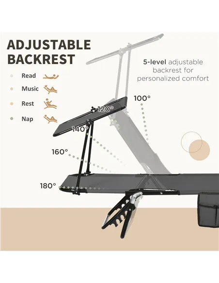 Outsunny Set of Two Folding Sun Loungers, with Adjustable Backs and Sun Canopies - Grey