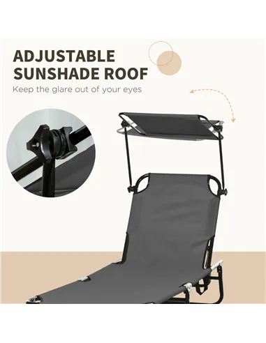 Outsunny Set of Two Folding Sun Loungers, with Adjustable Backs and Sun Canopies - Grey