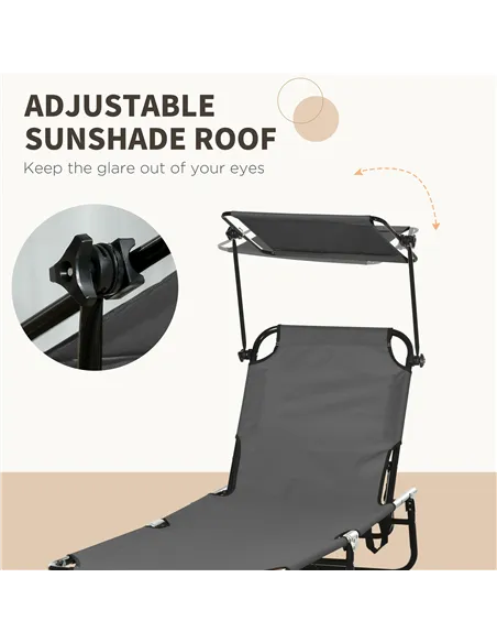 Outsunny Set of Two Folding Sun Loungers, with Adjustable Backs and Sun Canopies - Grey
