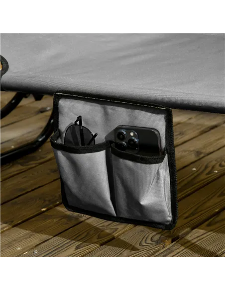 Outsunny Set of Two Folding Sun Loungers, with Adjustable Backs and Sun Canopies - Grey